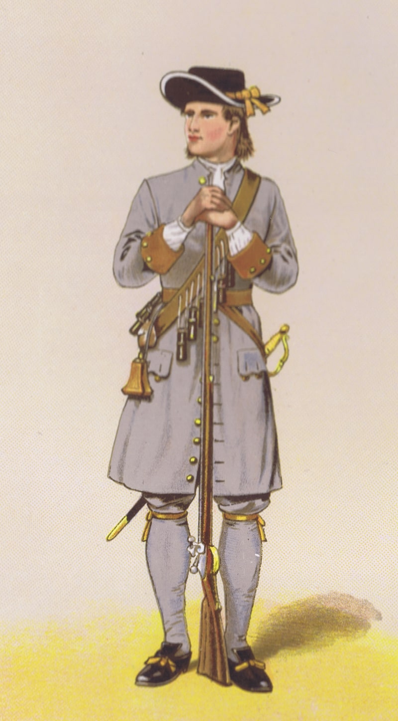 Inniskillinger in the grey uniform of the volunteer regiments - 1688