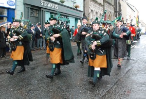 Pipers leading the march off after the service