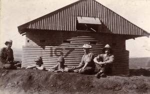 A close view of a Blockhouse. Pte John Keown, (2nd Soldier from right), was killed in action on 24 Aug
