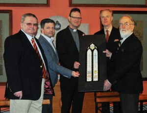 Pictured at the launch of the commemorative stained glass window appeal in St Macartin’s Cathedral are (from left) Ronnie Tiernan, 5th Royal Inniskilling Dragoon Guards Regimental Association, Neil Armstrong, curator-manager, the Inniskillings Museum, The Very Reverend Kenneth Hall, Earl Belmore and Mark Scott, Chair of Trustees, the Inniskillings Museum.