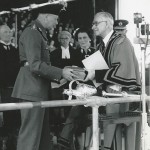 The Duke of Gloucester receives the Freedom Scroll from the Mayor of Enniskillen, Alderman WE Johnston