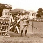 Laying the new King's Colour on the drums before consecration - Singapore, 1938