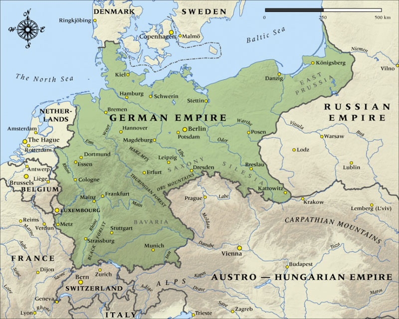 The German Empire in 1914, showing Silesia
