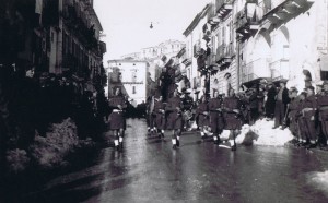 Casoli, Italy, Christmas 1943  Battalion pipers parade