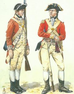 27th (Inniskilling) Private and Officer, in uniform of War of American Independence, 1777